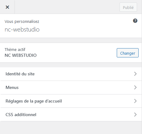 Menu apparences > personnaliser de WordPress